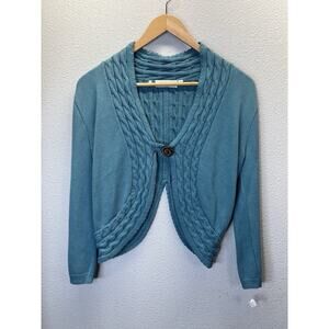 Willow Blue Knit Cardigan Sweater Women’s Small Boho Cable Knit Button Front